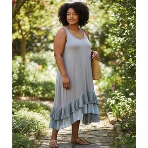 Coco + Carmen Grey Ruffle Hem Tank Dress XXL Sleeveless Midi Boho